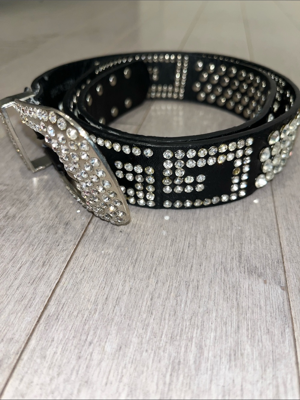 Black Studded Rhinestone Buckle Belt